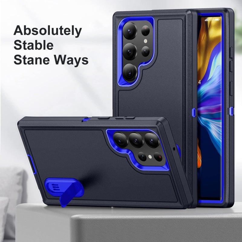 Fucozan for Samsung Galaxy S23 Ultra Case with Kickstand Case 3-Layer Military Grade Protective Case Cover Silicone Heavy Duty Rugged Shockproof for Galaxy S23 Ultra Phone Case (Navy+Blue) - Image 3
